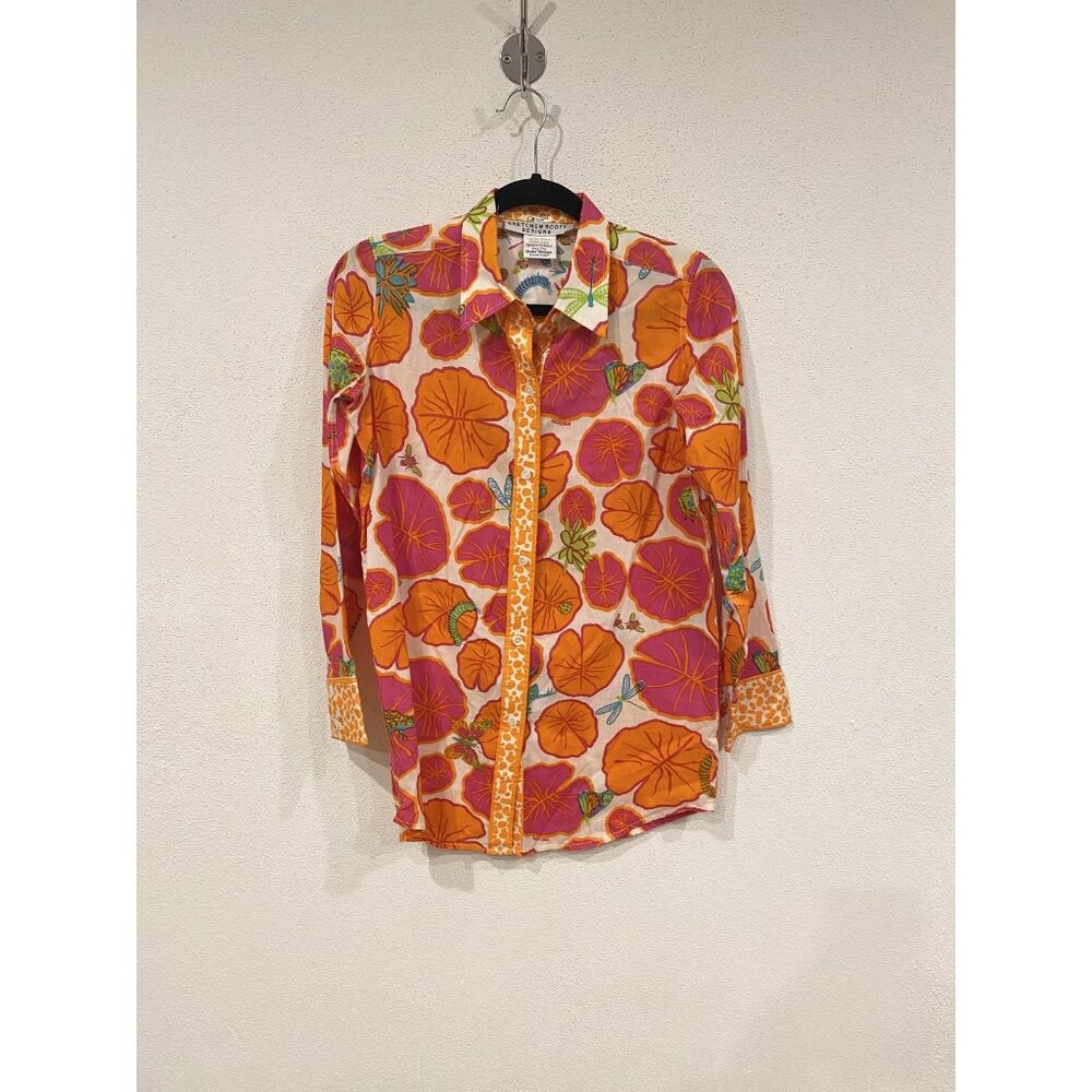 Gretchen Scott Designs Shirt Womens XS Floral Button Up Fun Print Blouse Top